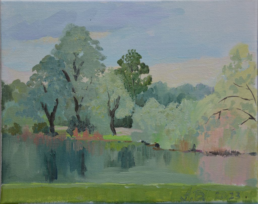 Weiher in Nonnenweier. Anna Barthmes, Öl auf Leinwand (2023)